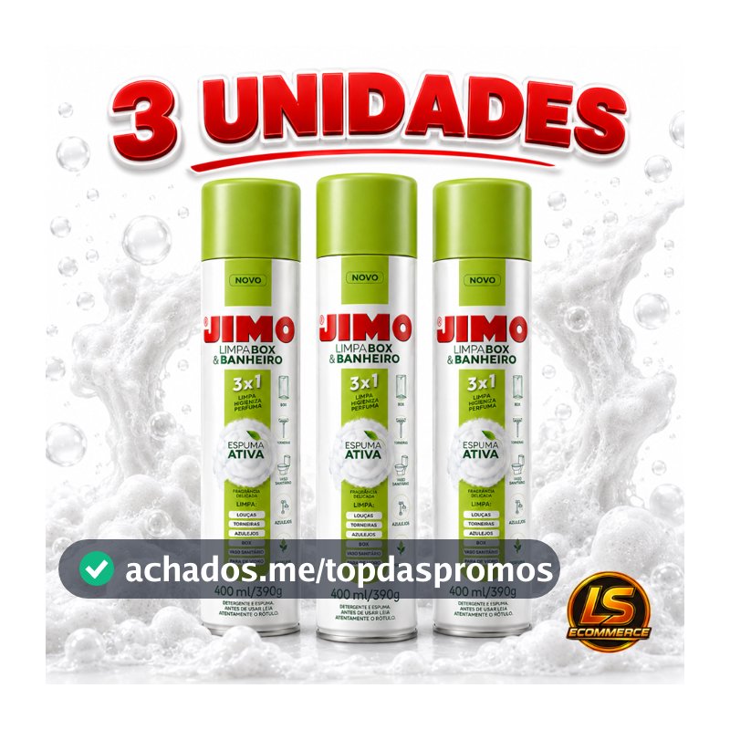 Kit até 3 Jimo Limpa Box e Vidros Limpeza Profunda Sem Manchas Brilho Instantâneo