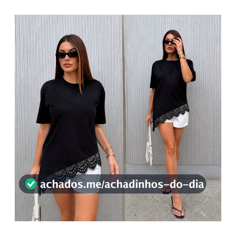 Blusa Feminina com Renda Blusinha Assimétrica 100%Algodão Blusa Feminina Estilosa Moda Blogueira