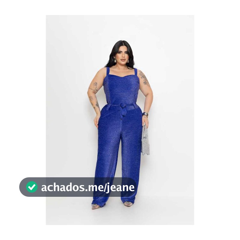 MACACÃO LONGO PLUS SIZE GG FLARE COM ALÇA LUREX