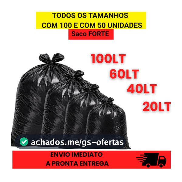 Saco de lixo Reforçado disponível 20, 40, 60, 100L| Alta resistência da fábrica | c/100 | Preto.