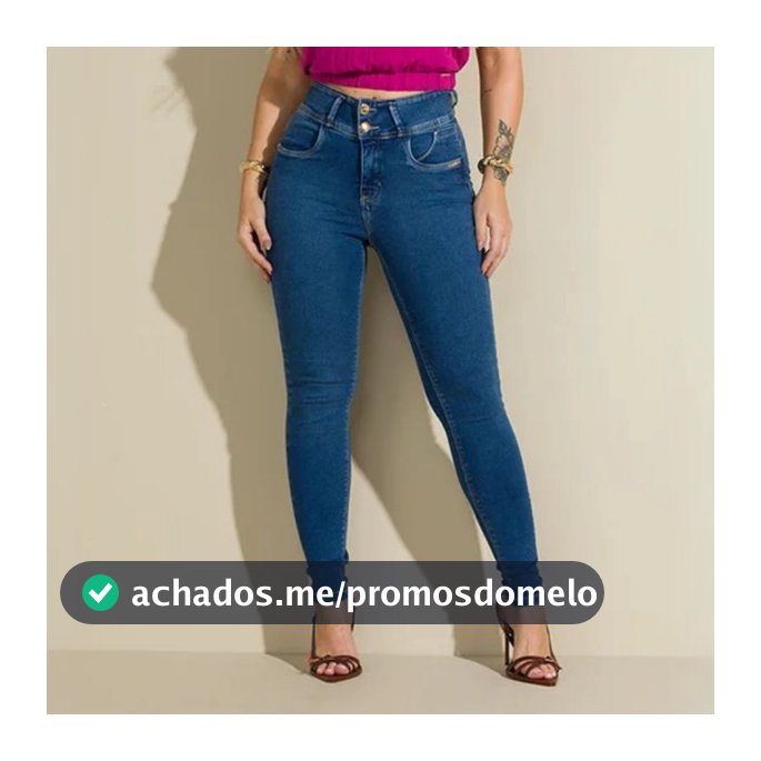 Calça Feminina Jeans Cigarrete Skinny Chapa Barriga Cintura Alta Empina Bumbum Cós Largo Botões