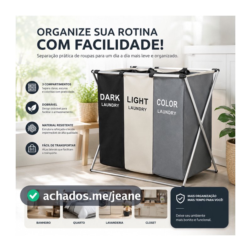 Cesto Roupa Suja cesto de roupa suja moderno Dobravel 3 Compartimentos Organizador Grande