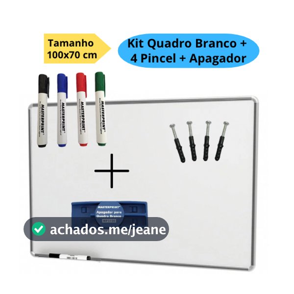 Lousa Branca Quadro Branco 100x70cm + 4 Pincel Marcadores  + 1 Apagador Didática Média