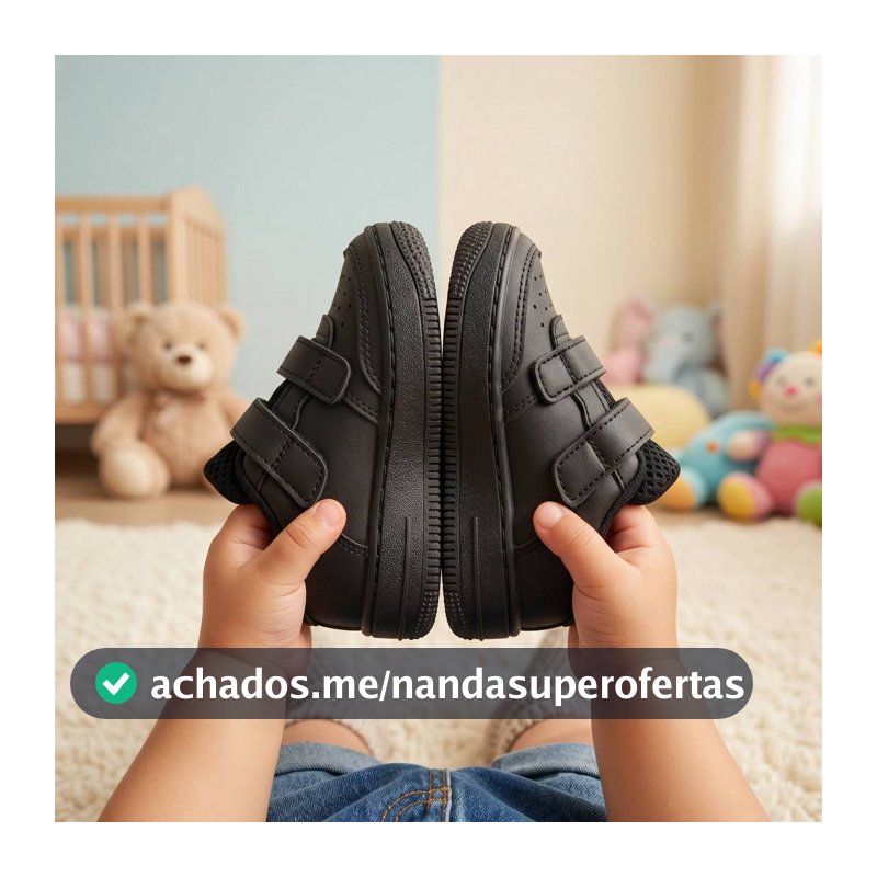 Tênis Velcro Preto Infantil Menino - Estiloso e Confortável - 20 ao 33 Envio Imediato