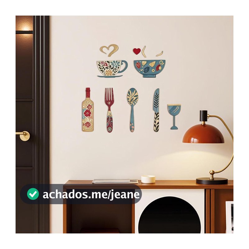 Arte Da Parede Decoração 2D Xícara De Café Garfo Ornamento Conjunto Sinal Para Apartamento Quarto Cozinha Escritório Ent
