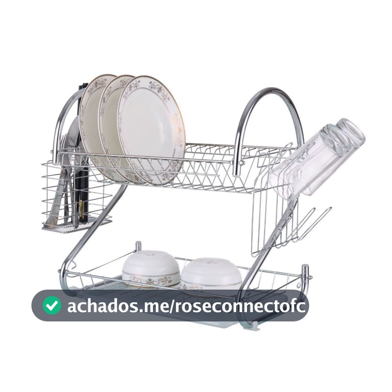 Escorredor de Louça Cromado 2 Andares 12 Pratos Porta Talheres