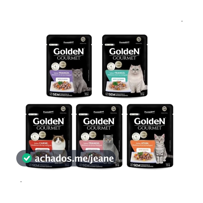 Sachê Golden Gourmet p/ Gatos - Caixa c/ 20 un 70g– Alimento Úmido de Sabores Diversos - Validade Longa