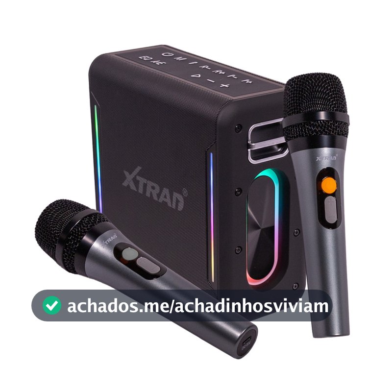 Caixa de som Bluetooth Potente Portátil Estereo festas e karaokê 60W Com Dois Microfone Led RGB