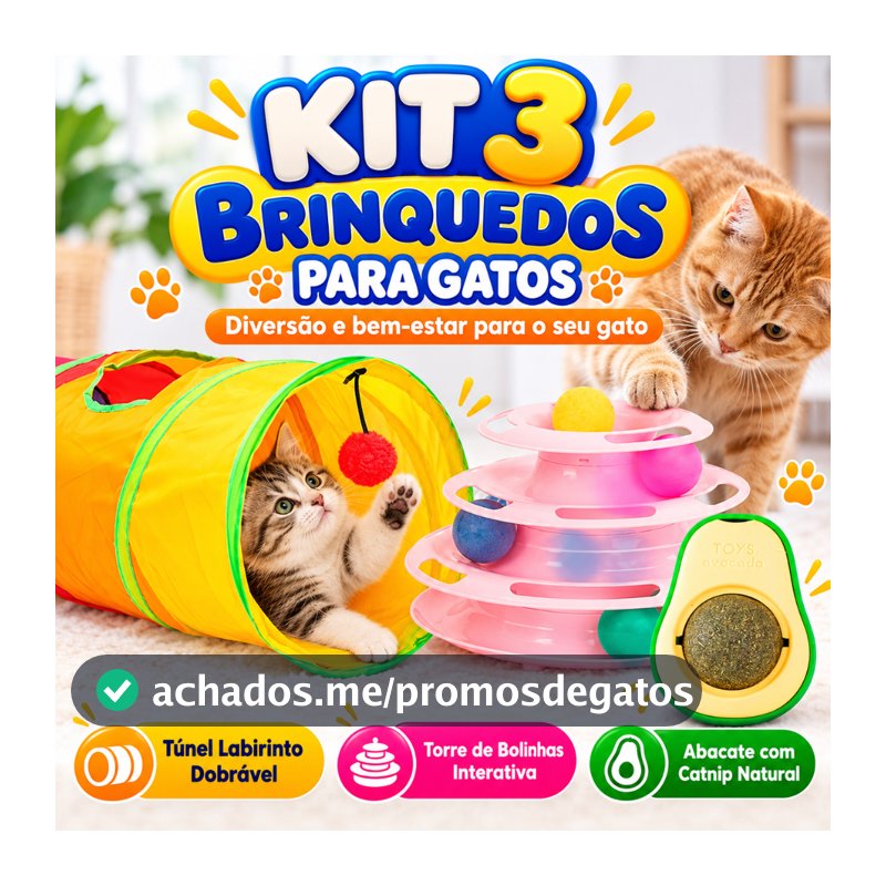 Kit Brinquedo para Gato Interativo com Túnel, Torre de Bolinhas e Abacate com Catnip Estímulo Felino Pet