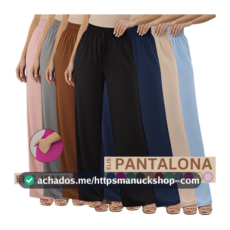 Calça Pantalona Feminina Cintura Alta  Com Bolso Tecido Duna