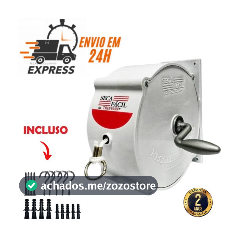 Varal Retratil Parede Recolhível Retrátil Roupa 30mt + Ganchos