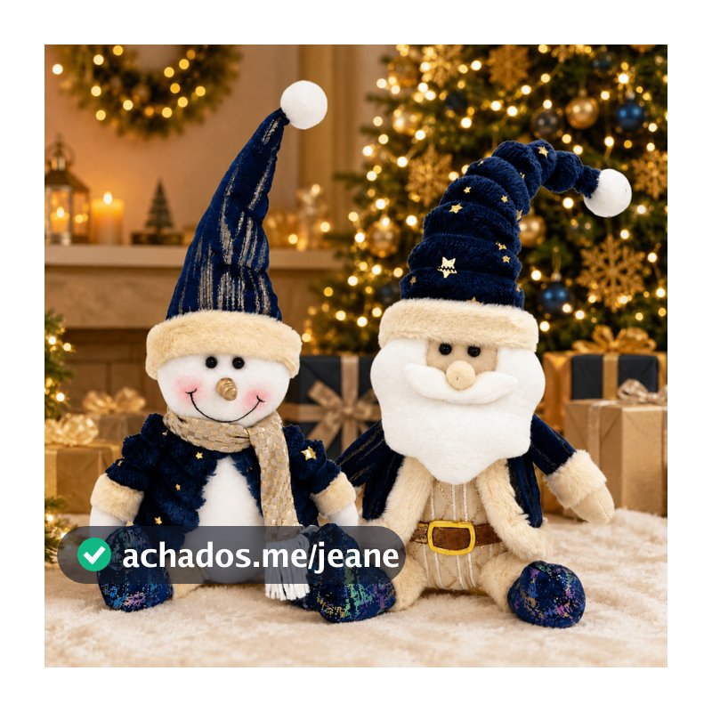 Papai Noel e Boneco de neve Azul e Champagne Decoração Natal Enfeite Presente