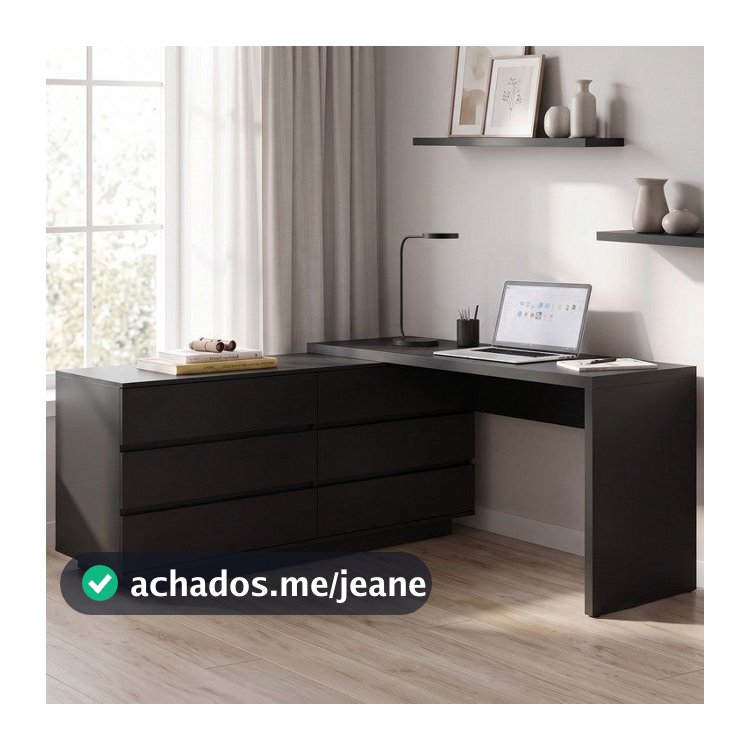 Escrivaninha em L ou Reta Oring 6 Gavetas 139,8cm CabeCasa MadeiraOriginals Preto