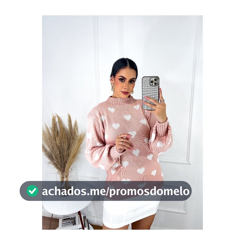 Blusa Frio De Tricô/Tricot Feminina 2026 Jacard De Coração Moda Inverno