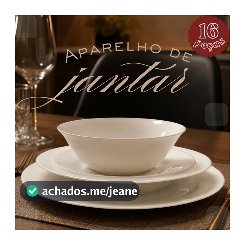 Aparelho de Jantar Branco 16 Peças Pratos Fundos Rasos Sobremesa e Bowl Premium