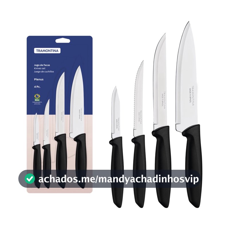 Jogo De Facas Tramontina Plenus 4 Peças Aço Inox Preto