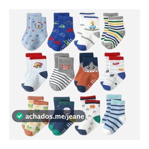Kit 6 e 12 Pares de Meias Masculino para Recém Nascidos e Bebê Menino c/ Antiderrapante