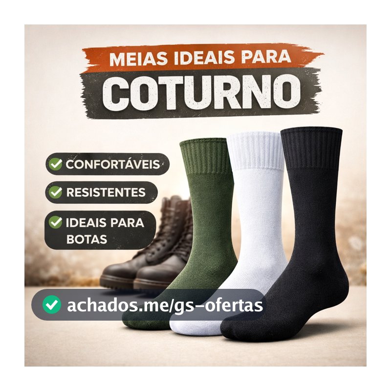 Meia Militar Cano Longo para Coturno e Bota | Reforçada para Trabalho | Kit 1, 3 ou 6 Pares