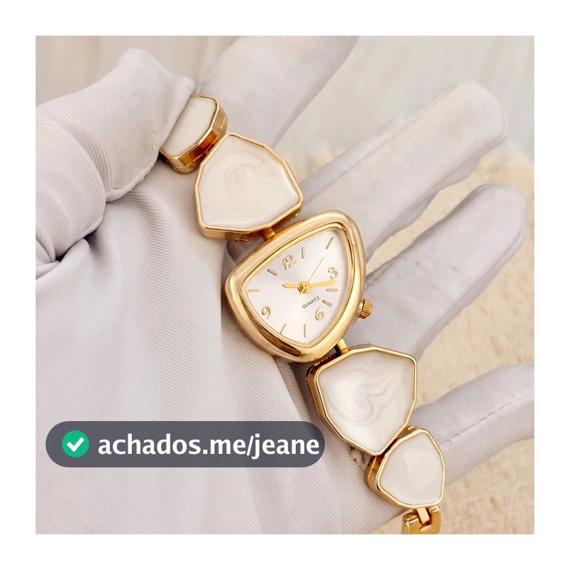 Feminino Luxo Triângulo Relógio De Quartzo Colorido Mármore Incrustado Pulseira Pulso De Liga De Ouro Vestido Elegante S
