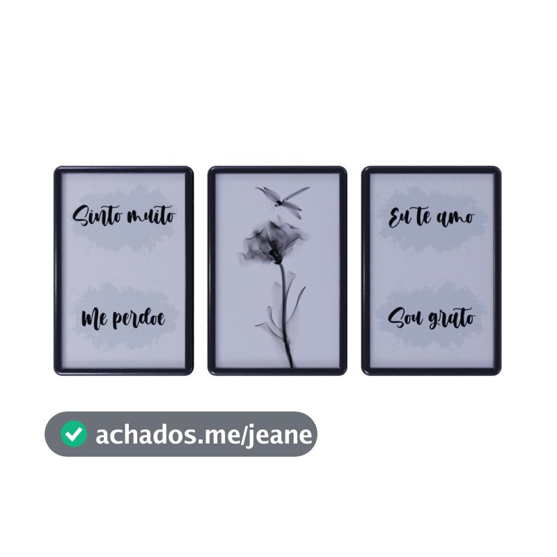 Kit 3 Quadros Decorativos com moldura Tema Sinto muito Me perdoe Eu te amo e Sou Grato