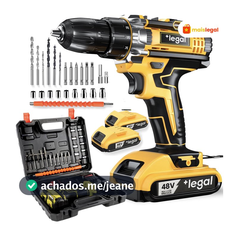 Furadeira/Parafusadeira 26V/48V Dual Baterias, Conjunto com Estuche e Ferramentas Inclusas