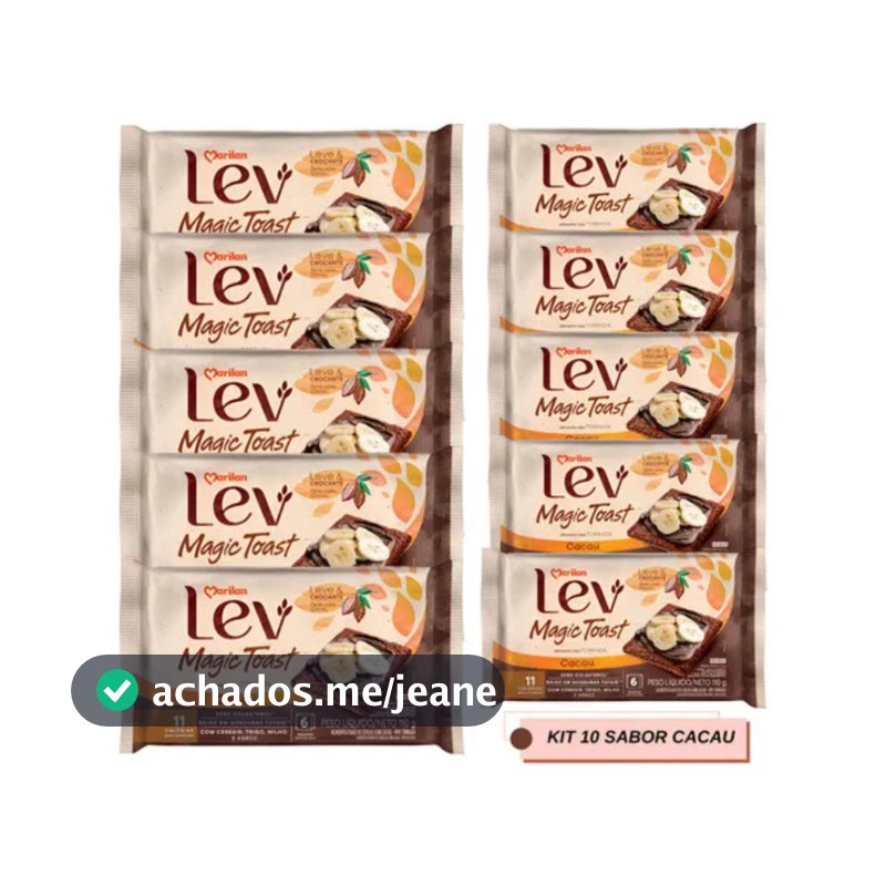 Kit C/10 Torrada Marilan Lev Magic Toast Cacau 110g Crocante Coffee Break Café da Manhã Baixa Gordura