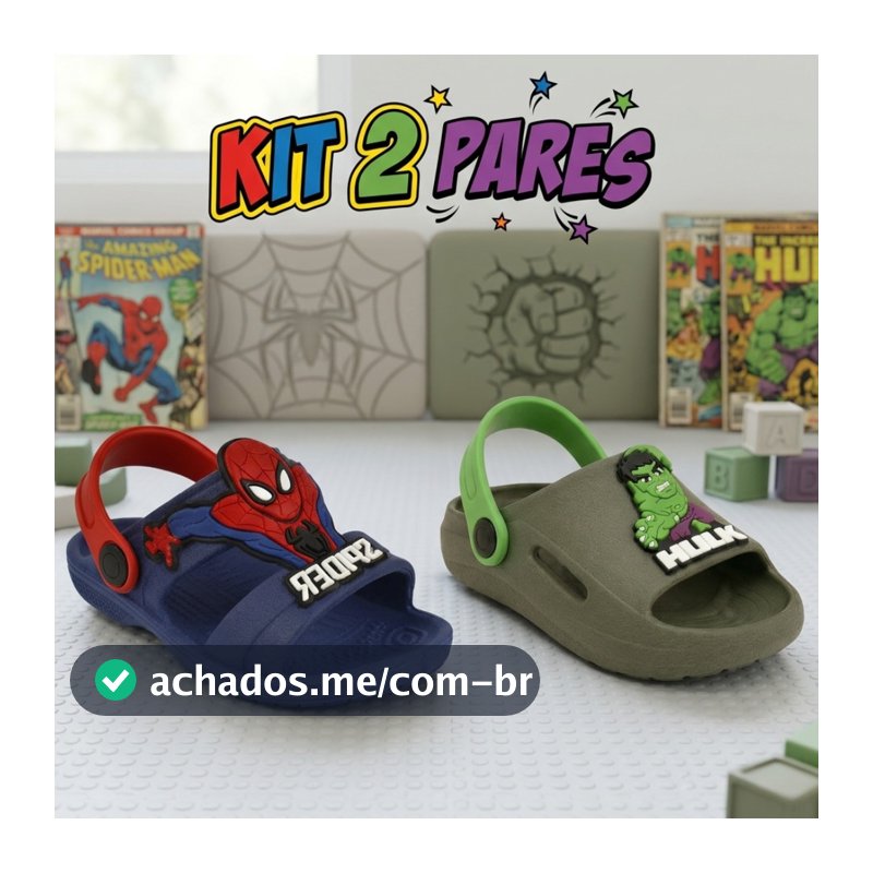 Kit 2 Papete Infantil Menino Sandália Escolar Herois Macia e Leve