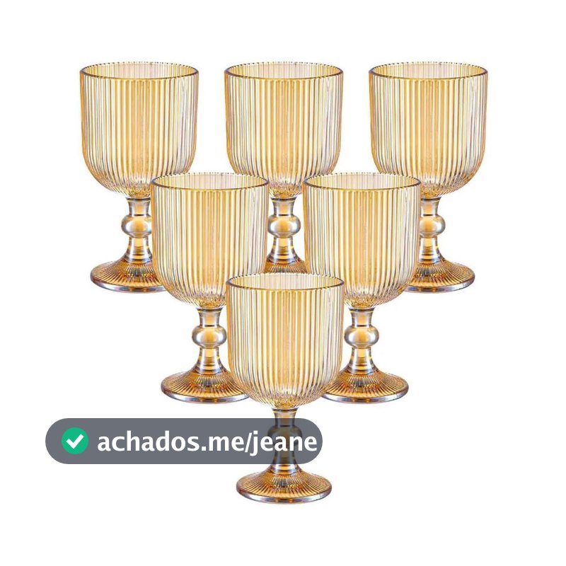 Conjunto 6 Taças Vidro Canelado Graffiato Âmbar 380ml para Mesa Posta Drink Água Suco Decoração