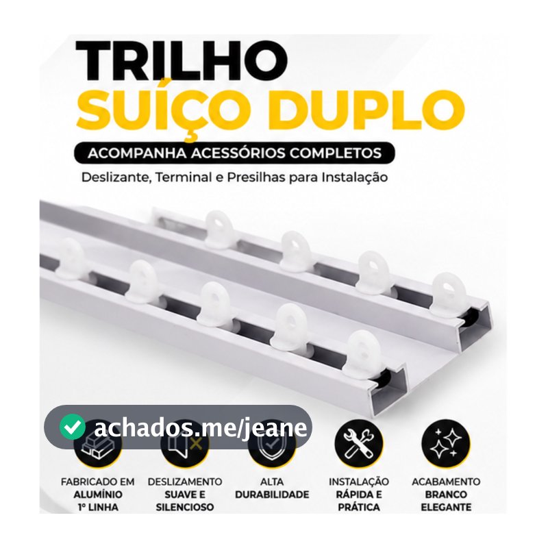 Trilho Suíço Duplo Max Para Cortina Em Alumínio Branco  Trilho Deslizante Resistente, Pronto Para Instalar Todas Medidas