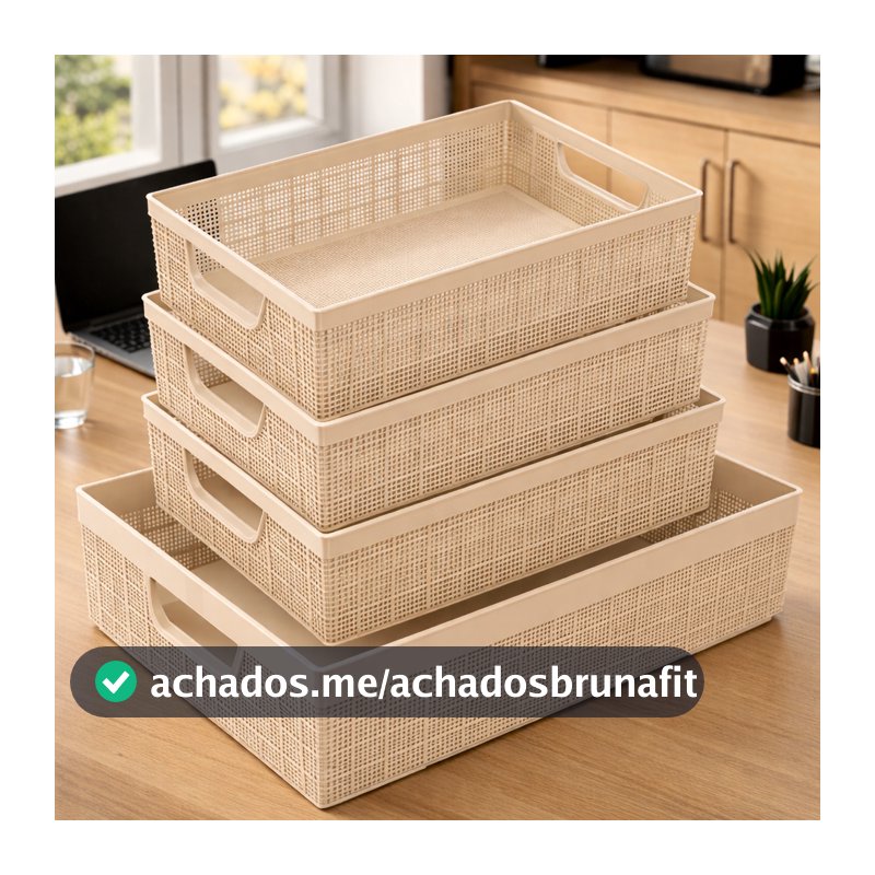 Kit 4 Cestos Organizador Grande em Plástico Empilhável Cozinha Banheiro Escritório 2 L 2 L 5,2 L
