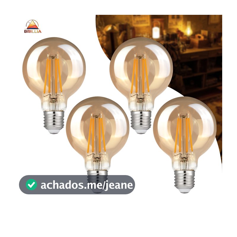 Lâmpada Filamento LED G80 4W E27 Âmbar Estilo Retrô Vintage Luz Quente Edison Bivolt