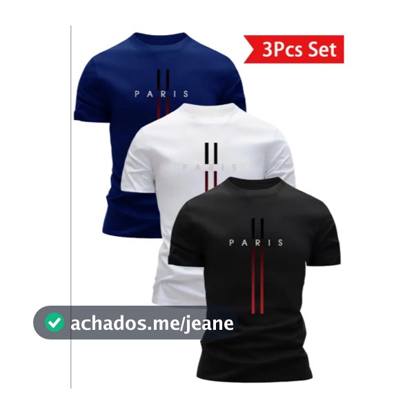 Kit De Camiseta Masculina Paris Camisa T-shirt Leve E Macia 100% Algodão Combo 3 Camisas
