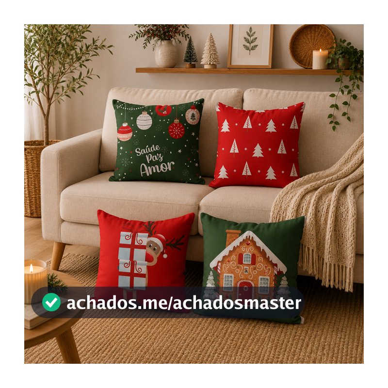Kit 4 Capas de Almofadas Decorativas 45x45 - Natal