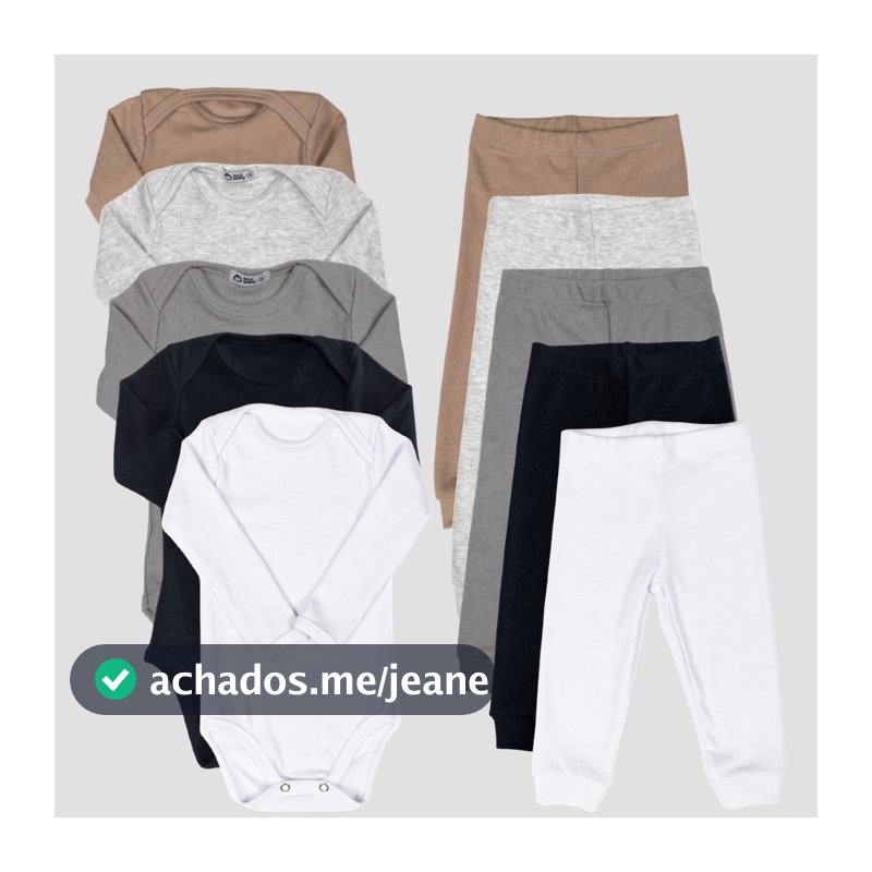 Kit conjunto Bebê  Lilobu 10 peças canelado Body Manga Longa e Calça Pagão super macio 24003-K5-C2