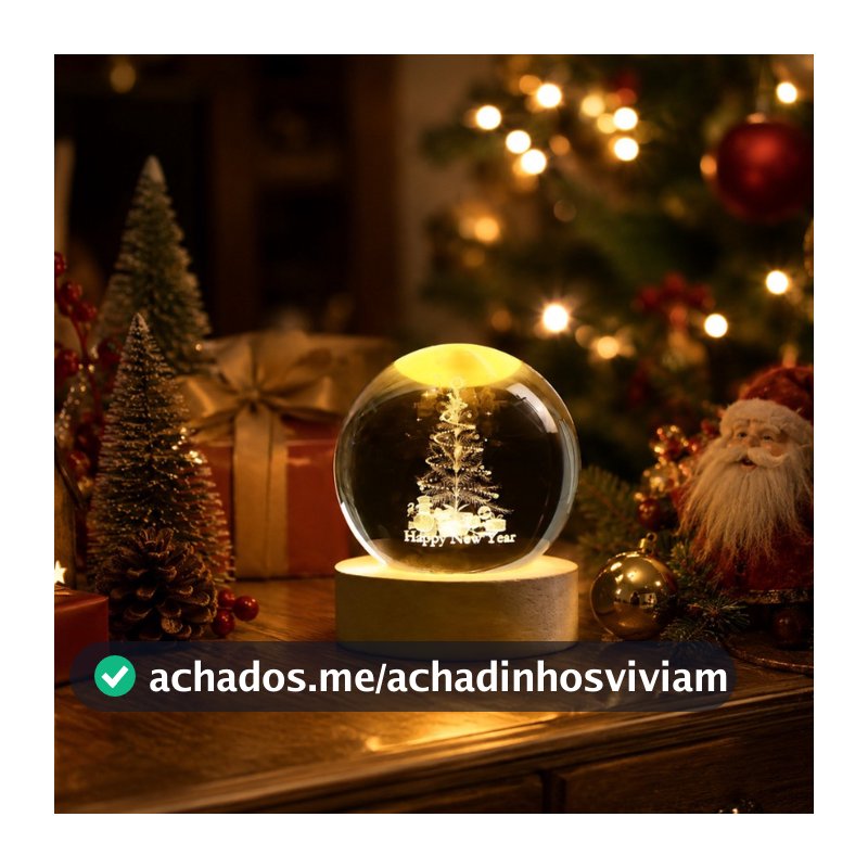 Luminária De Mesa USB Globo De Cristal Iluminado Arvore De Natal