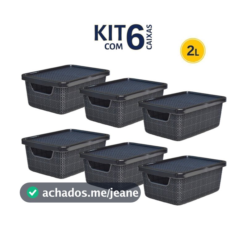 KIT 6 CAIXAS ORGANIZADORAS 02 LITROS JUTTA PRETA