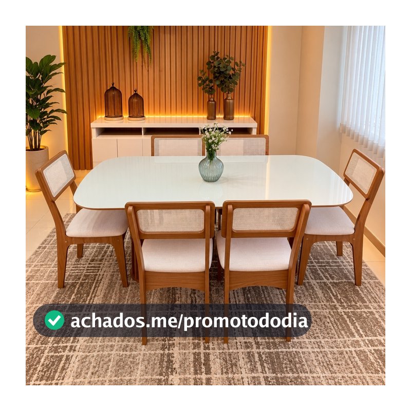 Conjunto Kit Mesa de Jantar Oval 6 Cadeiras Tela no Encosto 100% MDF Branco Bege