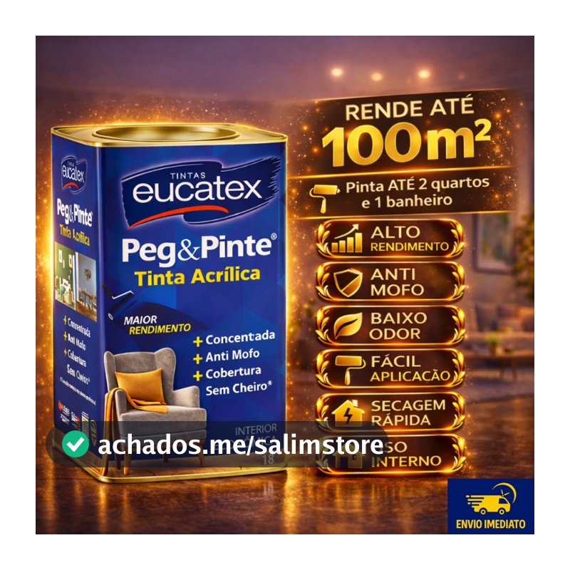 Tinta para parede Interna Econômica Anti Mofo Sem Cheiro Peg e Pinte Acrílica 18 Litros Eucatex