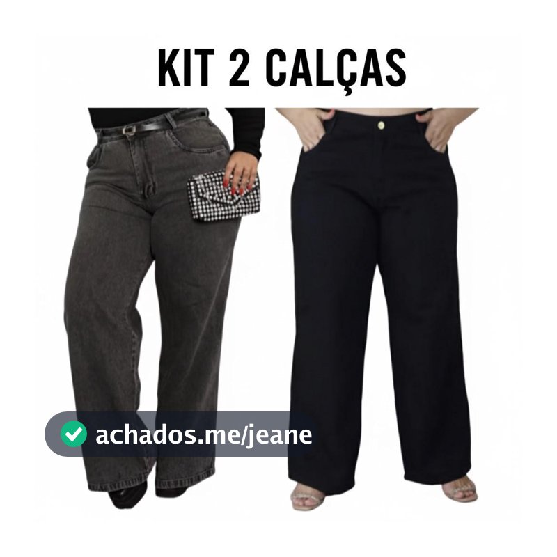 KITS 2 calça jeans wide leg plus size 100% algodão 44 AO 56