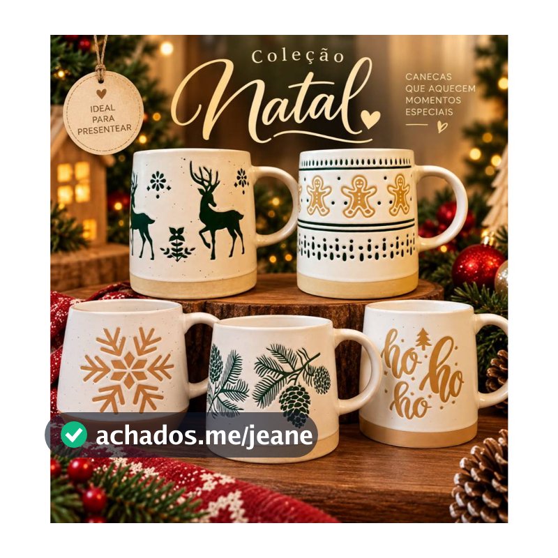 Caneca de Café, Chá com tema natalino em Cerâmica Natal 420ml, 540ml e de  550ml - Dinatale