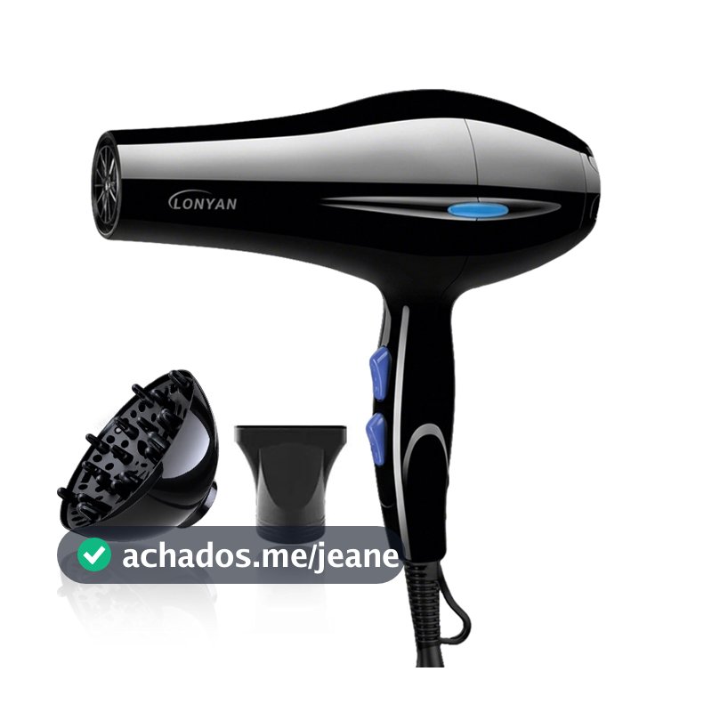 Secador Cabelo Profissional 800W 127V 220V Difusor Íons Negativos Antifrizz 3 Temperaturas 2 Velocidades Secagem Rápida