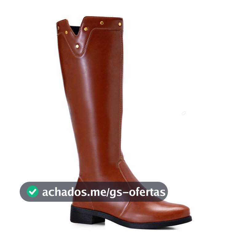 Bota Feminina Lumiss Montaria Cano Alto Salto Baixo Confortável Tachas Bico Redondo