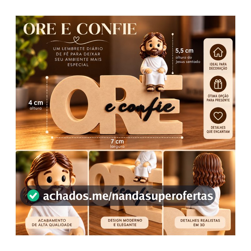 Decoração Ore e Confie mais Jesus sentado, ideal para sala, quarto escritorio