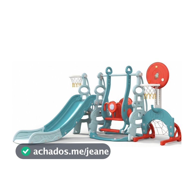Playground Infantil Brinquedo Multifunções 6x1 Escorregador com Balanço Cesta de Basquete e Gol