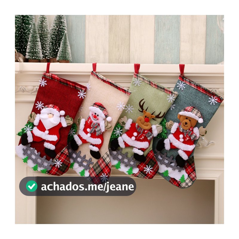 Meias De Natal De Linho De Tamanho Grande Para A Festa Decoração De Lareira