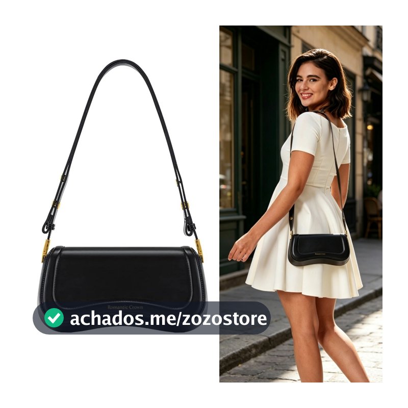 ROMANTIC CROWN Bolsa de Ombra Feminina com Alça Ajustável, Bolsa Feminina Elegante com Couro Sintetico Preto, Presente