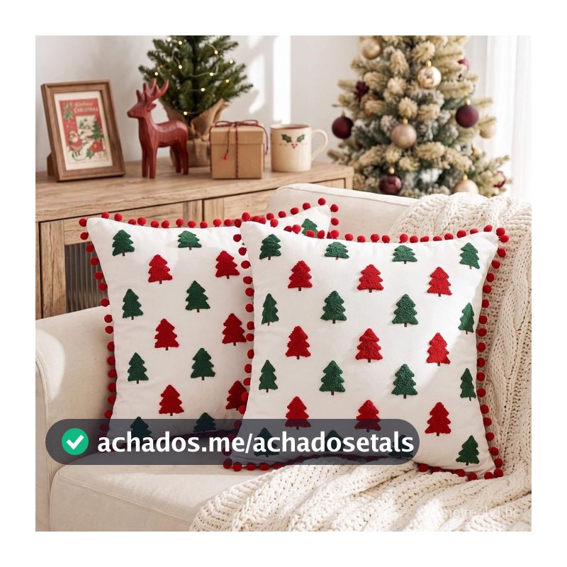 Capa de Almofada de Natal Bordada 45x45cm - PRÉ-VENDA (sem enchimento)