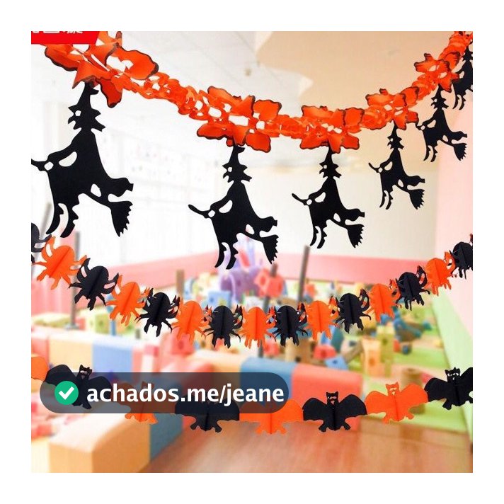 Enfeite Halloween Pendurar -Papel Varal Halloween de Papel - Corrente Halloween - Enfeite Halloween - Festa - Decoração