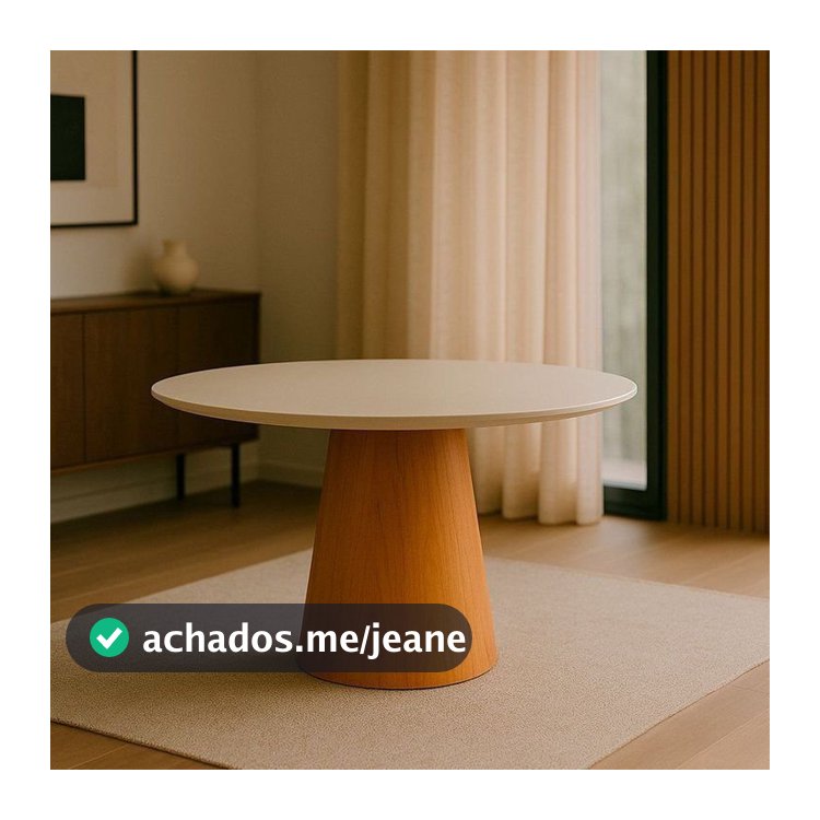 Mesa de Jantar Araçá Tampo em MDF com Vidro e Base em Madeira Branco/Off-White 120