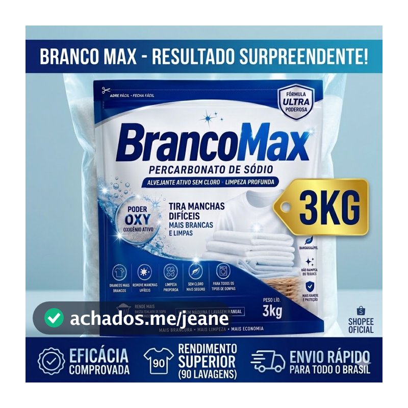Percarbonato de Sódio 100% Puro Limpeza Em Geral Tira Manchas Roupas Brancas 500g/1kg /2kg /3kg